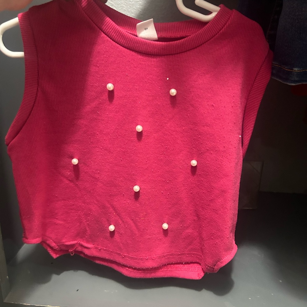 Kids Sleeveless Top with Pearl Accents - Pink